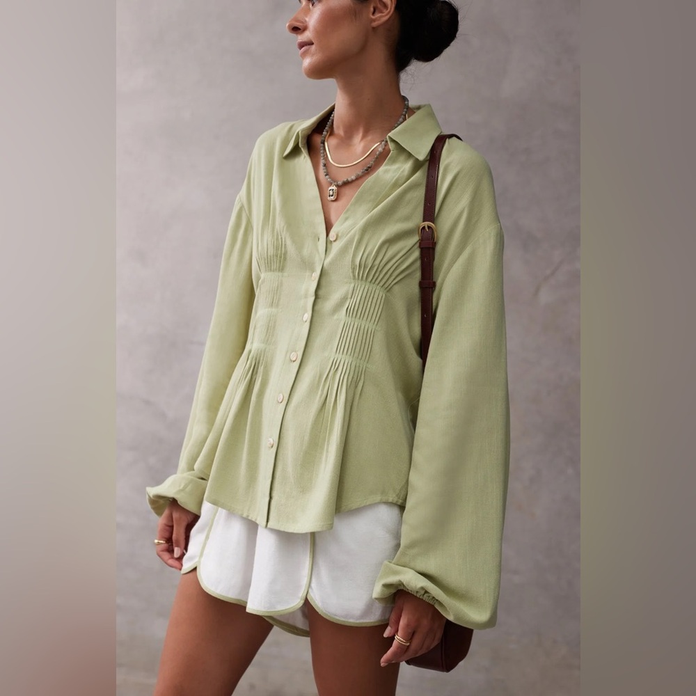 Sancia Palmer Relaxed Button Down Shirt Top in Marigold Size Small NWT - Picture 7 of 7